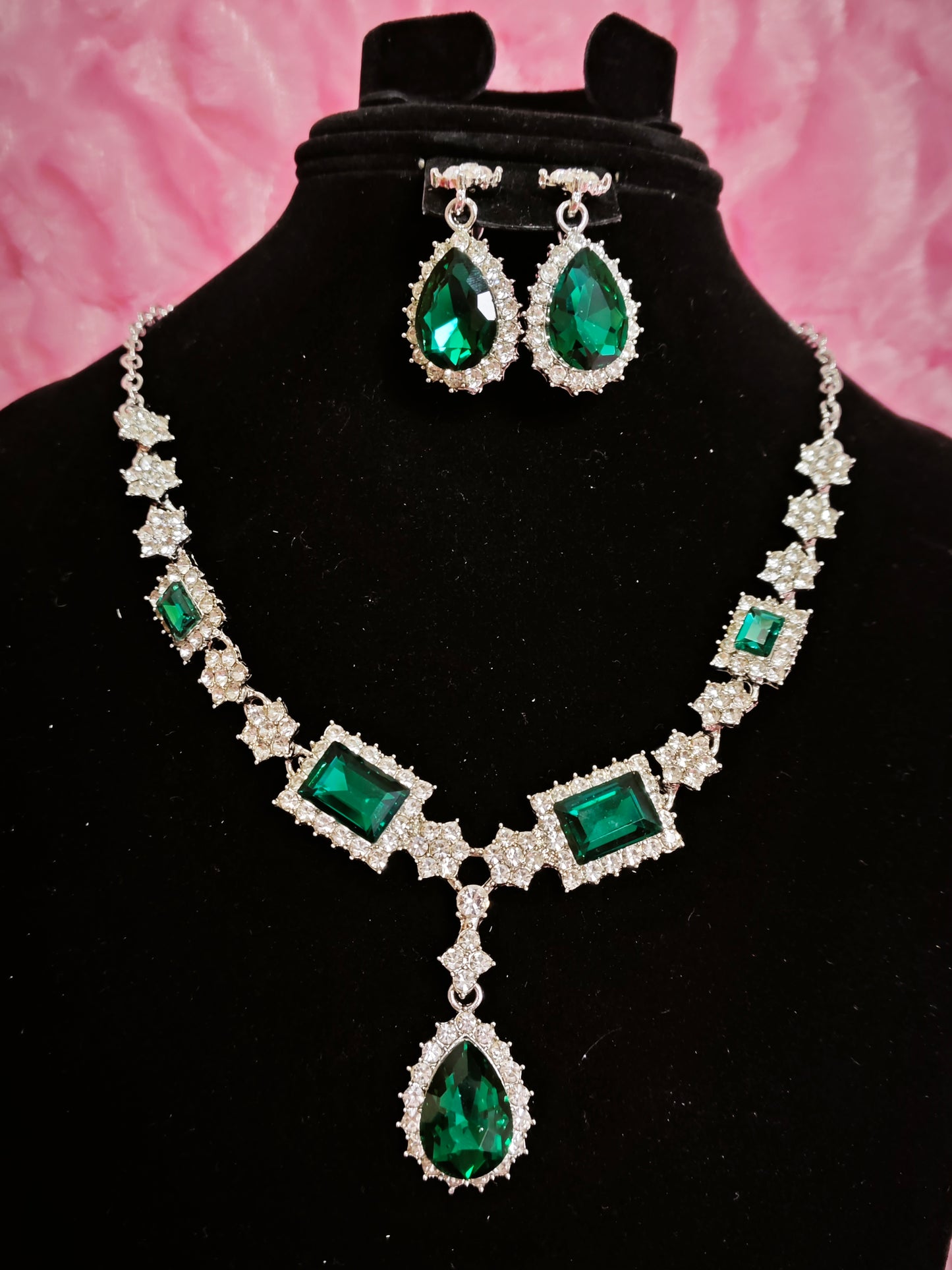 Luxury Emerald Crystal Geometric Statement Jewelry Set