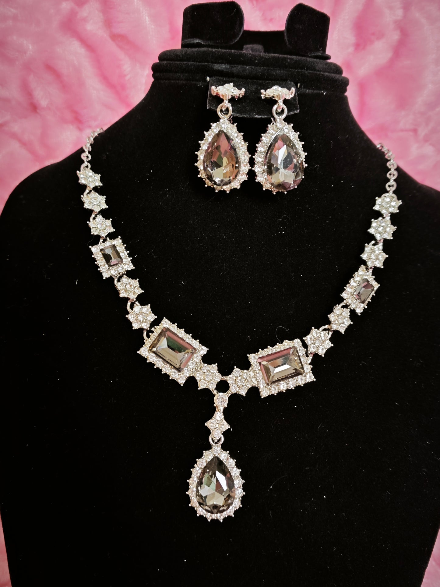 Chic Smoky Crystal Geometric Statement Jewelry Set