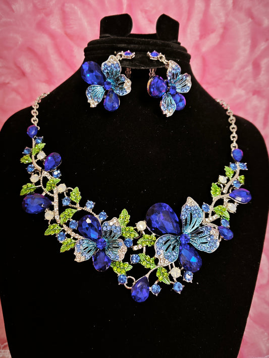 Enchanted Blue Butterfly Vine Statement Jewelry Set