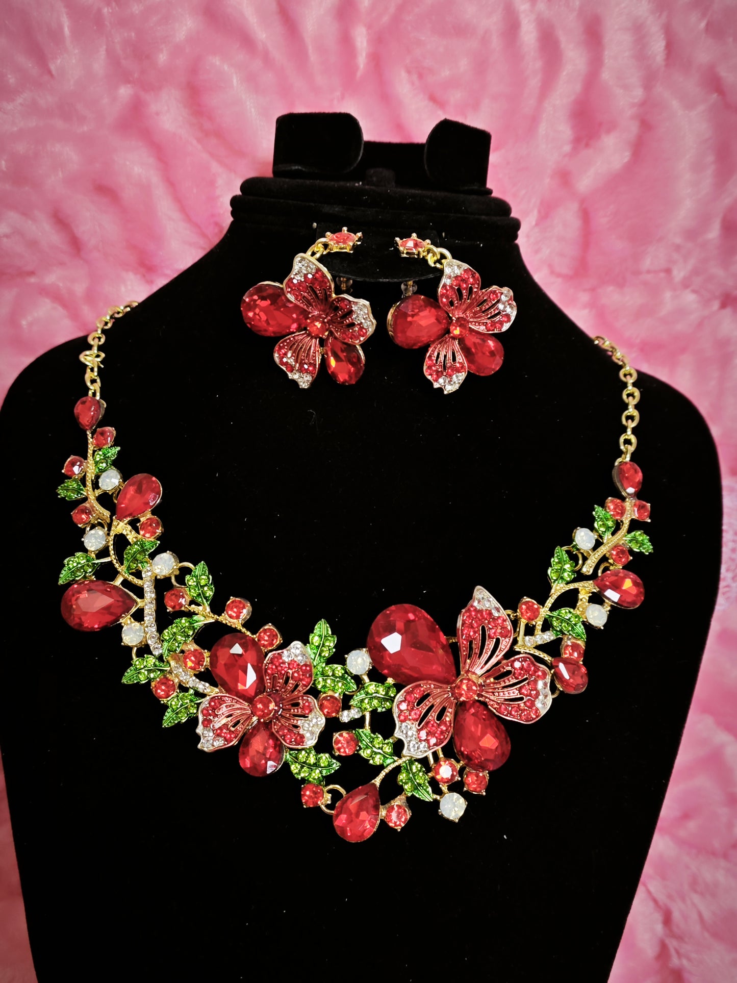 Majestic Crimson Jewel Butterfly Regal Jewelry Set