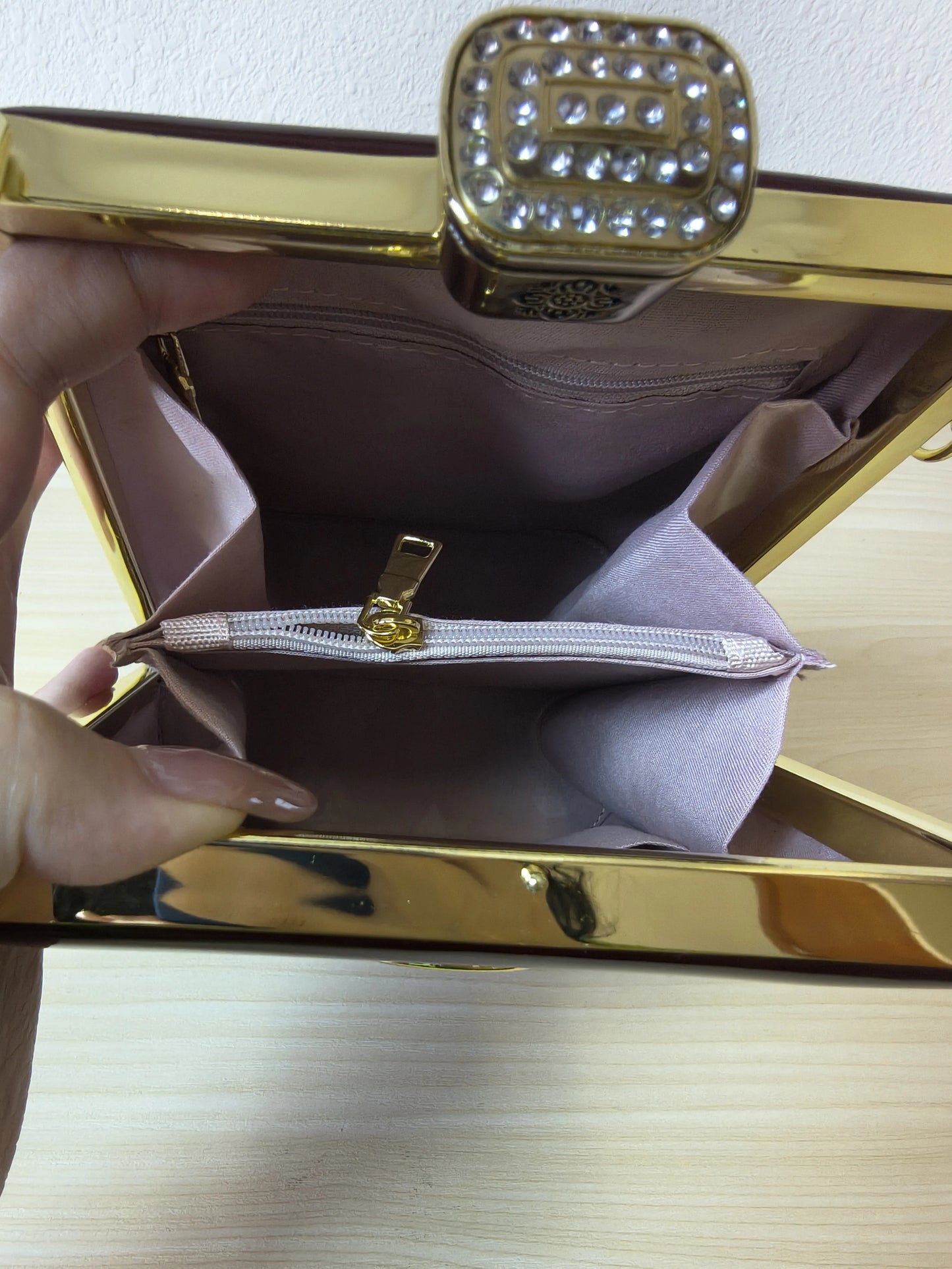 Burgundy Structured Rhinestone Frame Box Bag (E56)