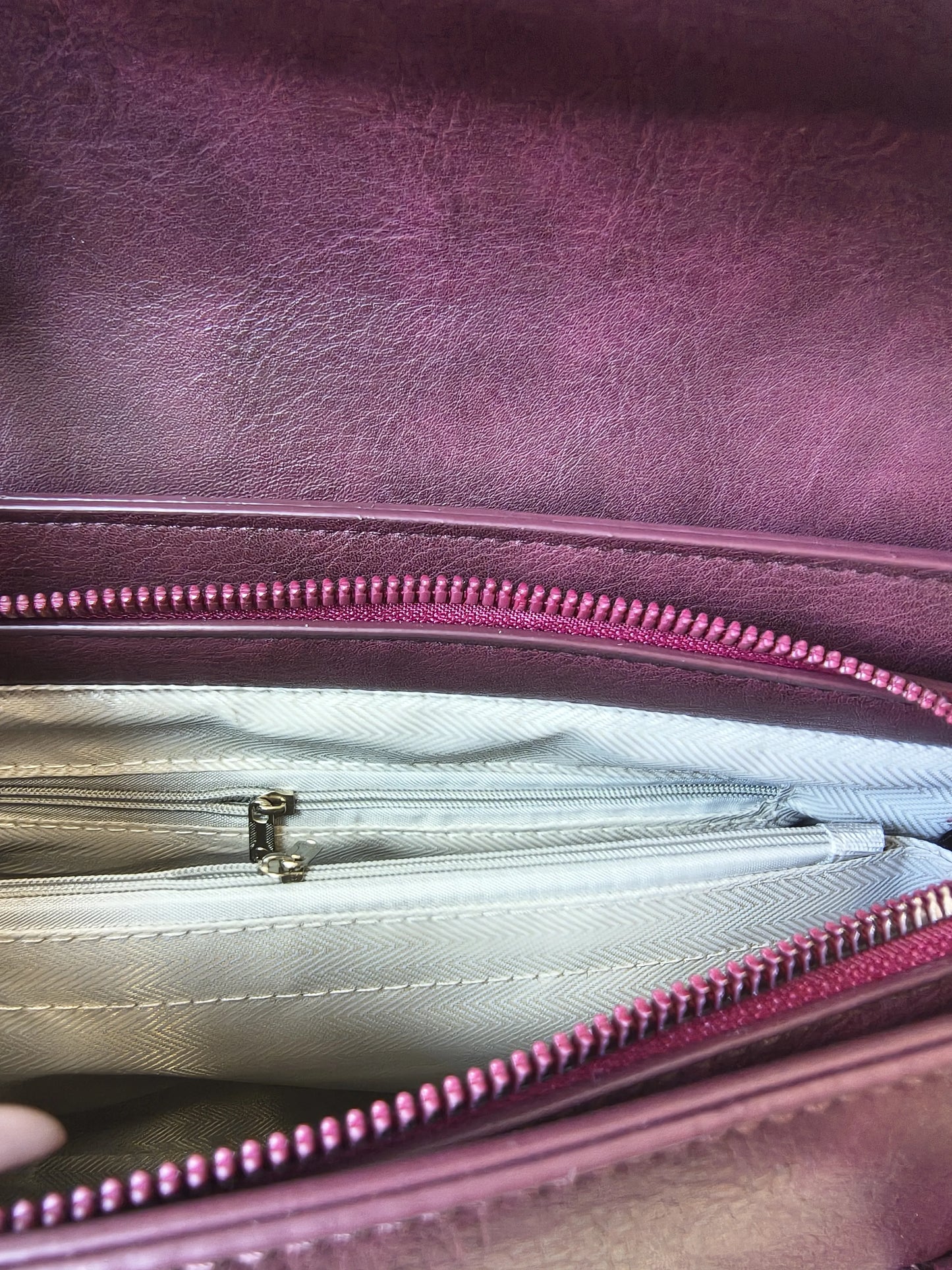 Burgundy Matte Leather 3-Piece Structured Tote Bag Set (E69)
