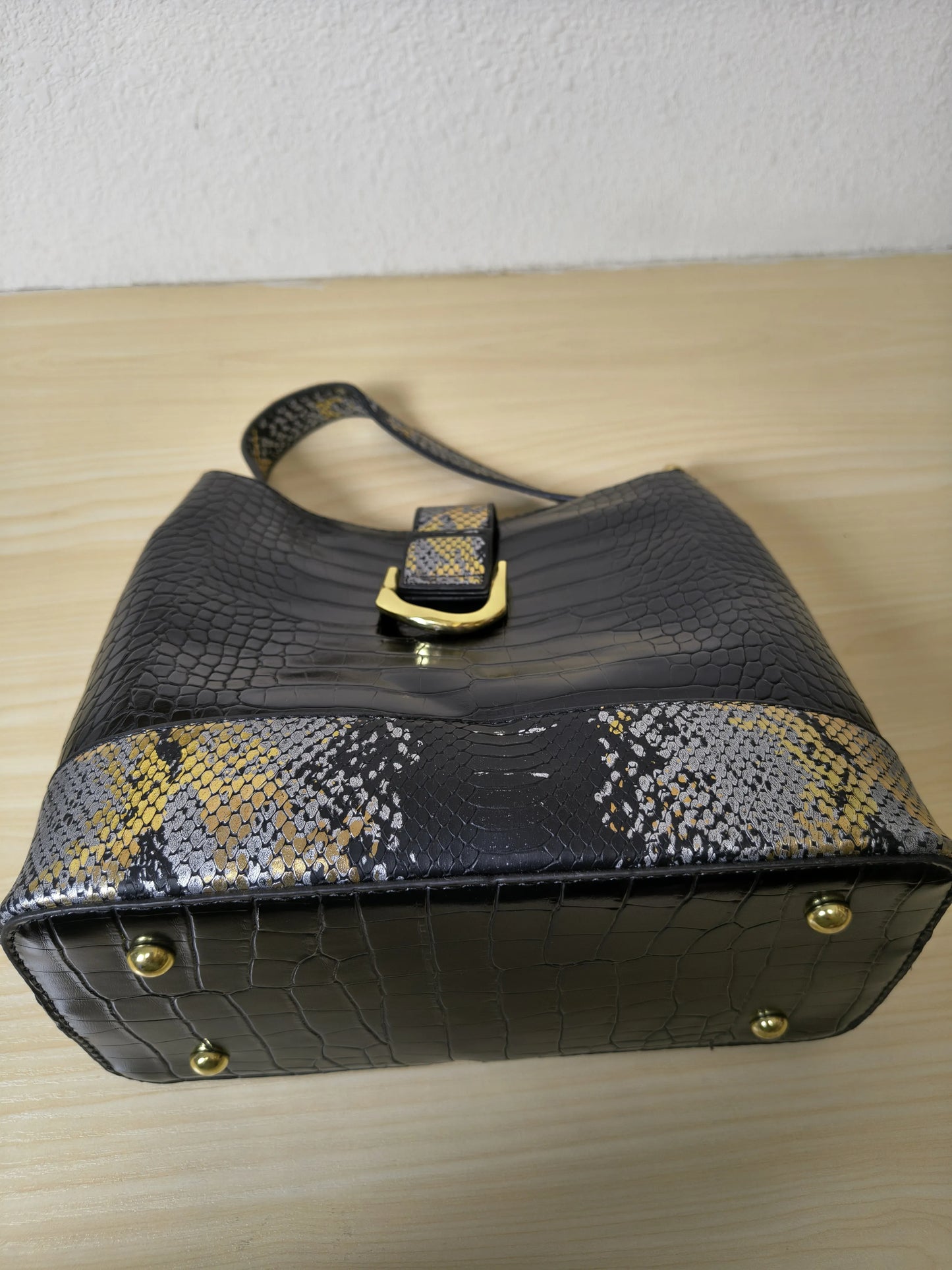 Black Crocodile & Python Print 3-Piece Bucket Bag Set (E74)