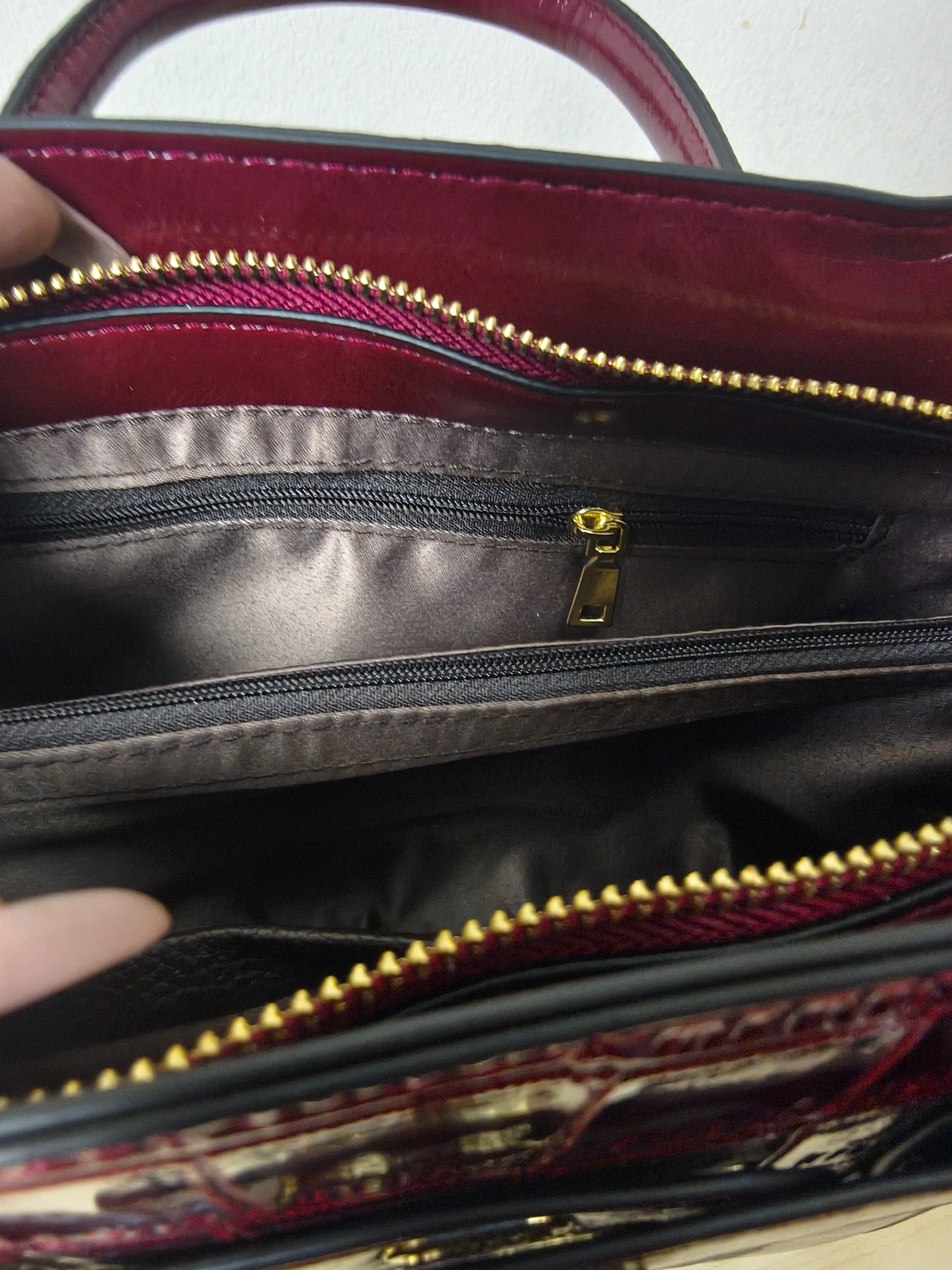 Burgundy Crocodile Embossed Structured Tote Bag (E98)
