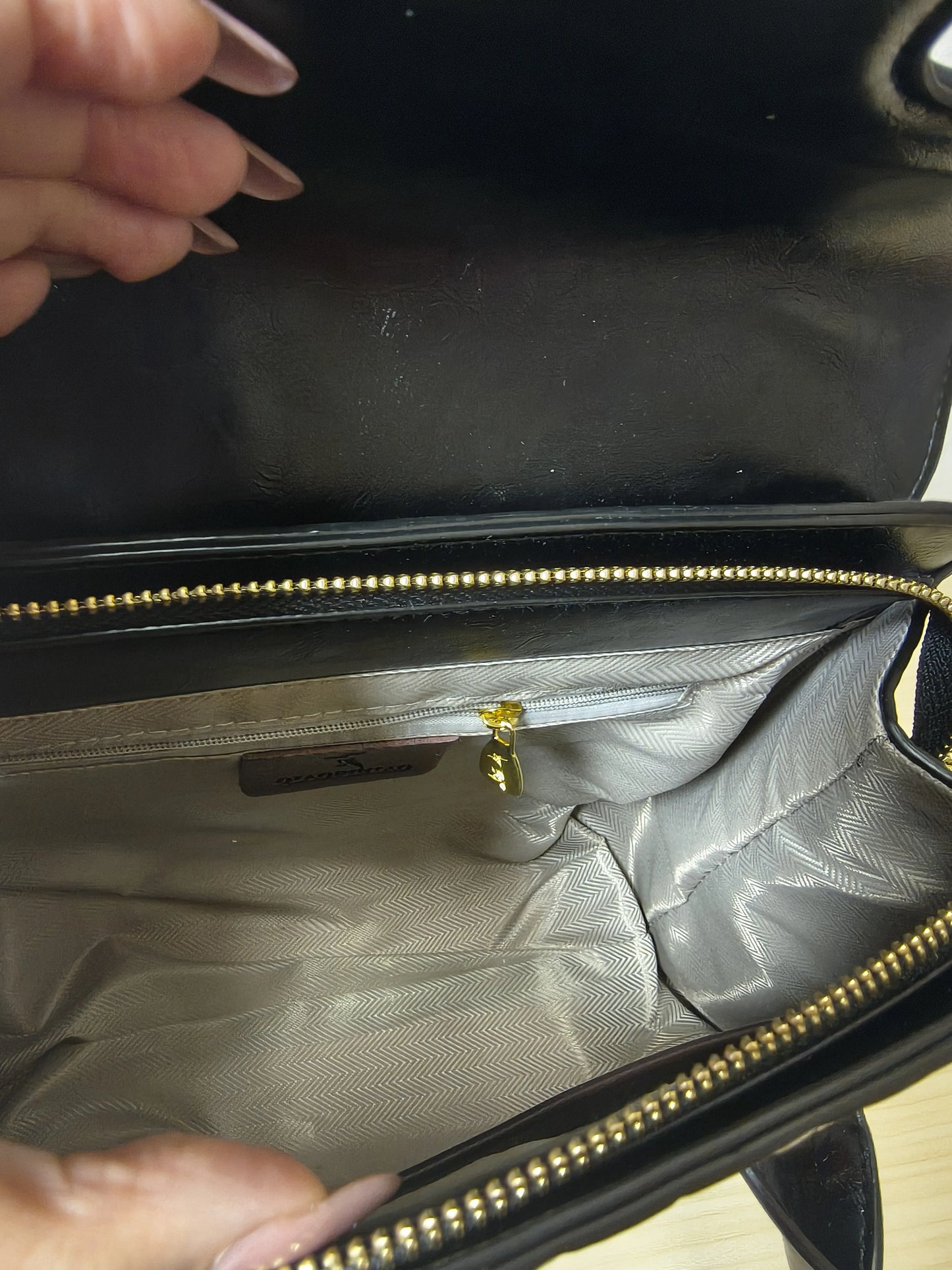 Trendy Black Patent Croc Embossed Tote with Gold Buckle (E113)