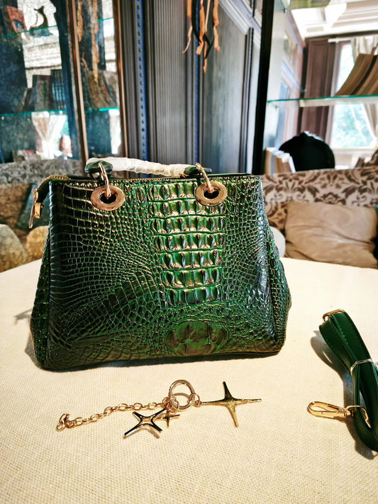 Emerald Green Crocodile Pattern Tote Bag