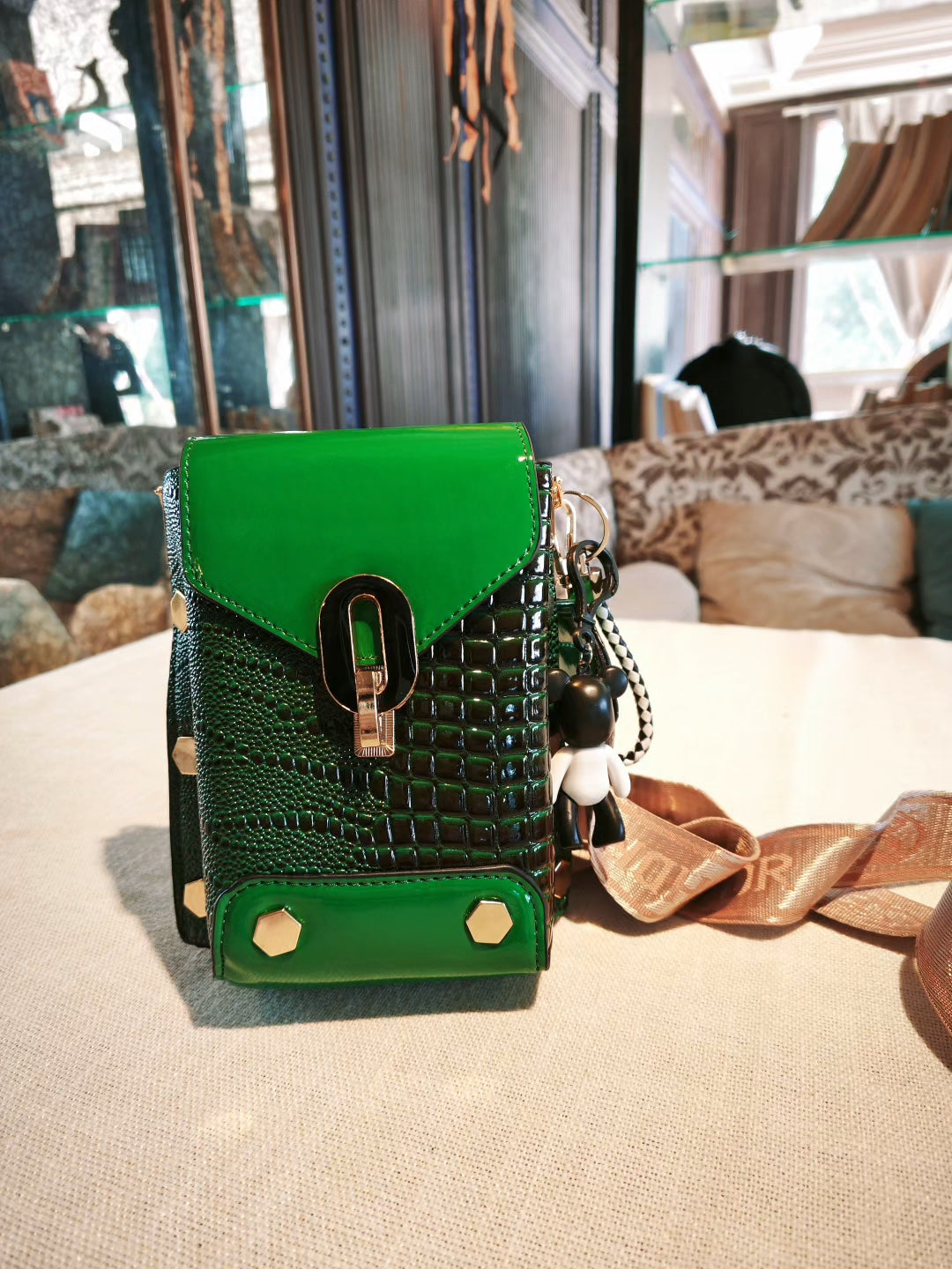 Green Crocodile Pattern Crossbody Mobile Phone Bag