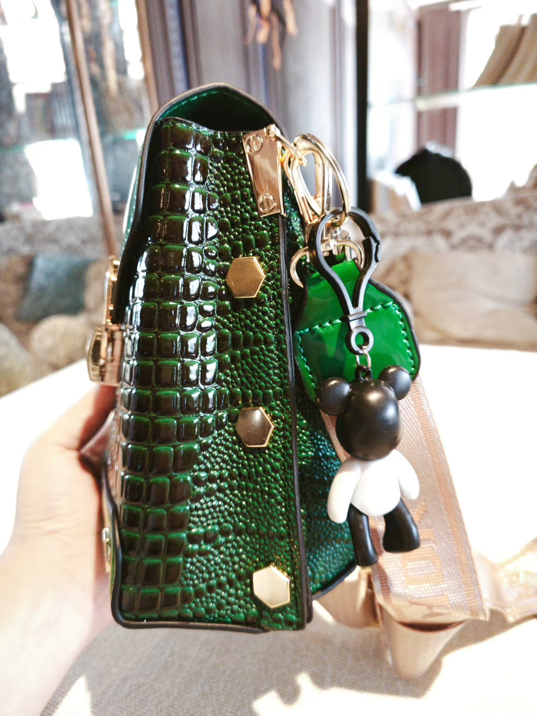 Green Crocodile Pattern Crossbody Mobile Phone Bag