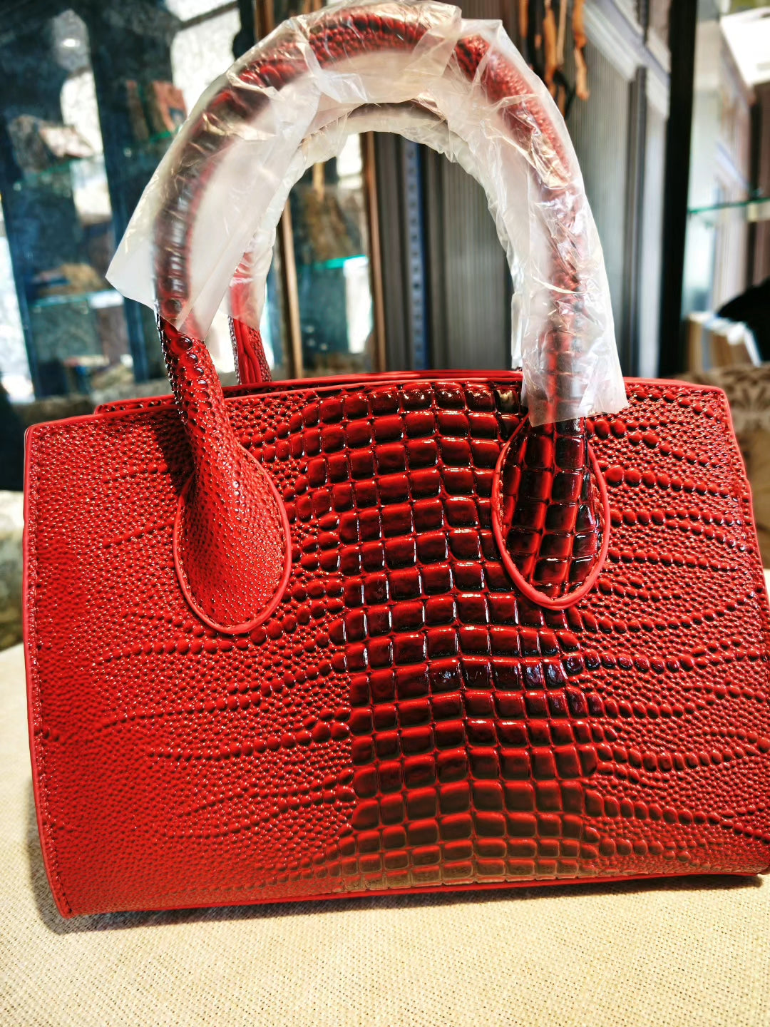 Red Crocodile Pattern Birkin Style Handbag