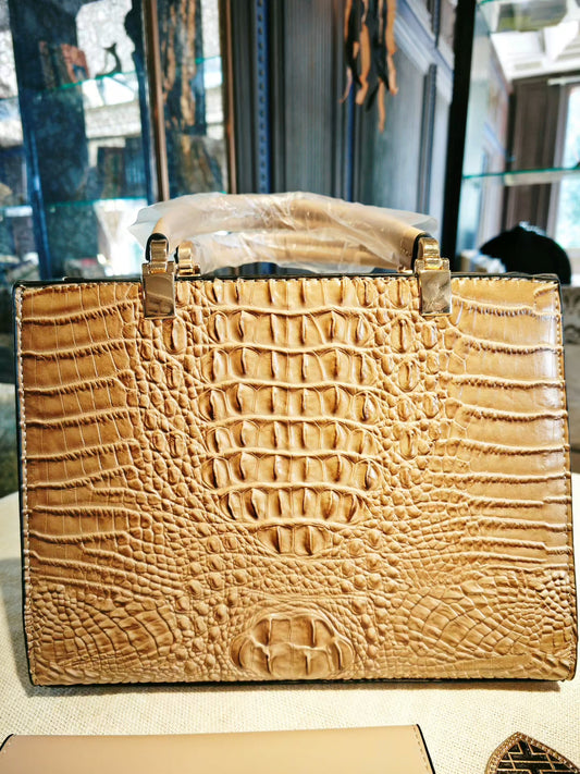 Light Khaki Crocodile Pattern Top-Handle Mother-and-Son Bag