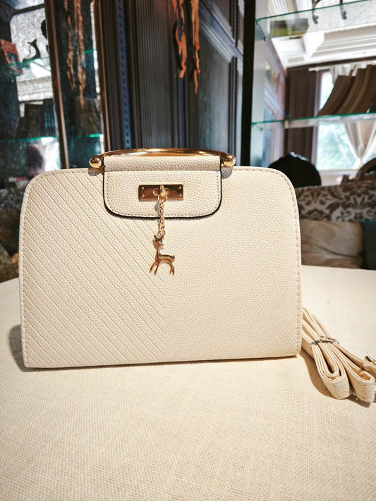 Cream Boston Bag with Deer Charm