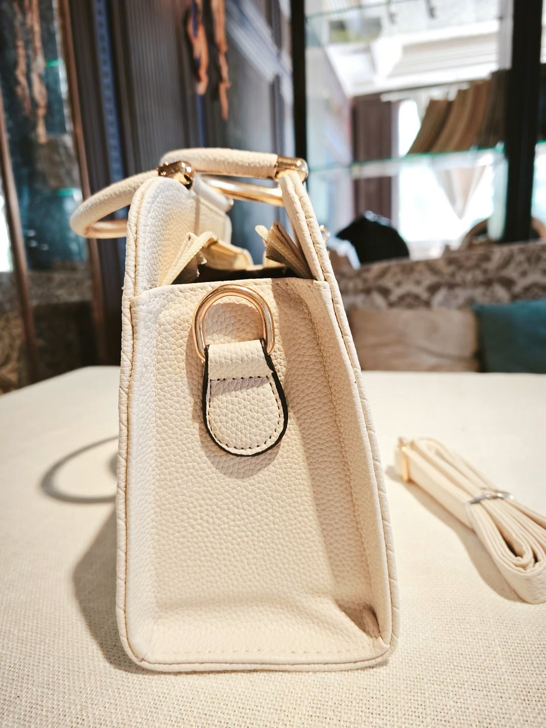 Cream Boston Bag with Deer Charm