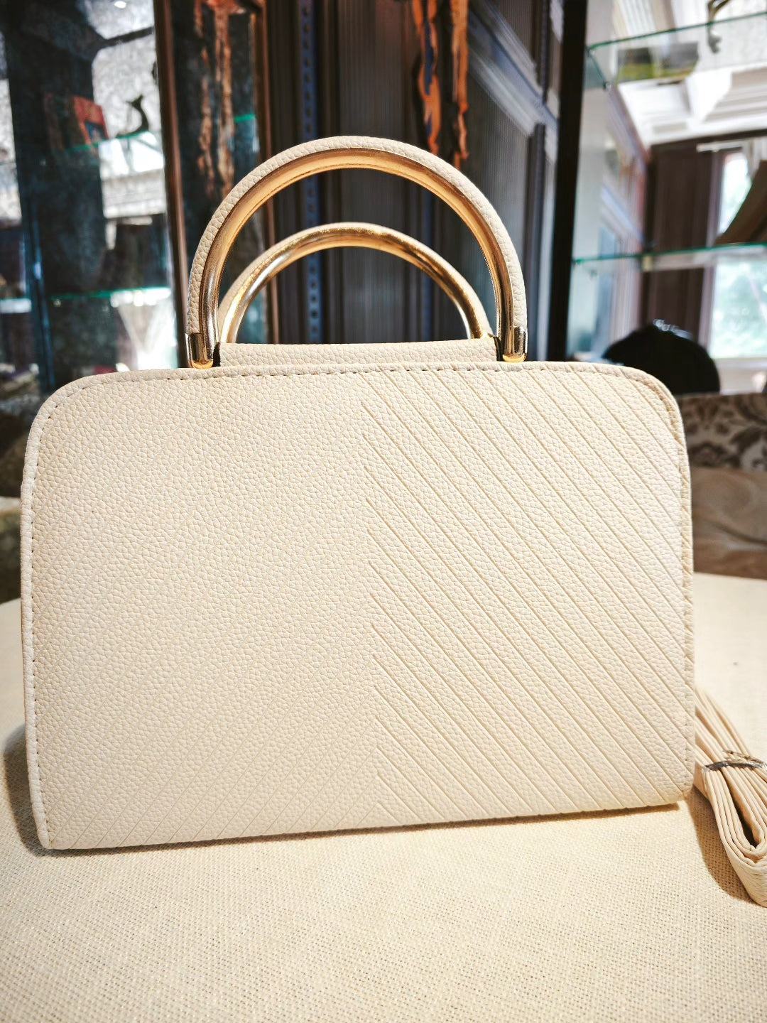 Cream Boston Bag with Deer Charm