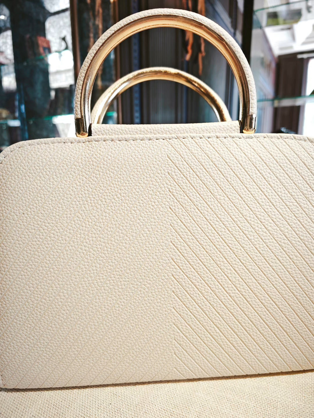 Cream Boston Bag with Deer Charm