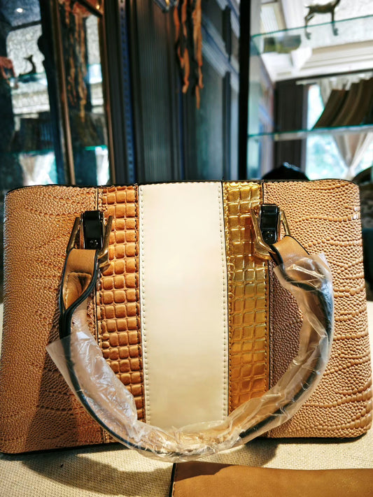 Crocodile-Embossed Color-Block 3-Piece Bag Set