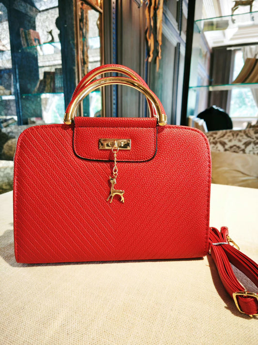 Red Boston Bag with Deer Charm
