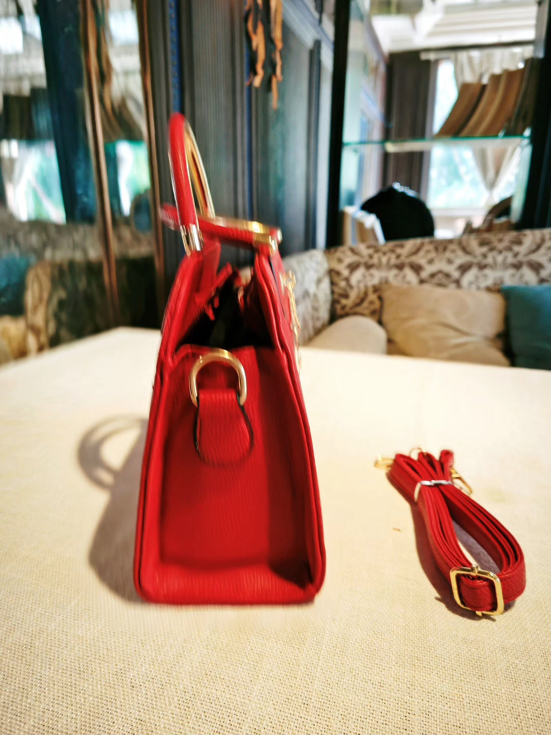 Red Boston Bag with Deer Charm