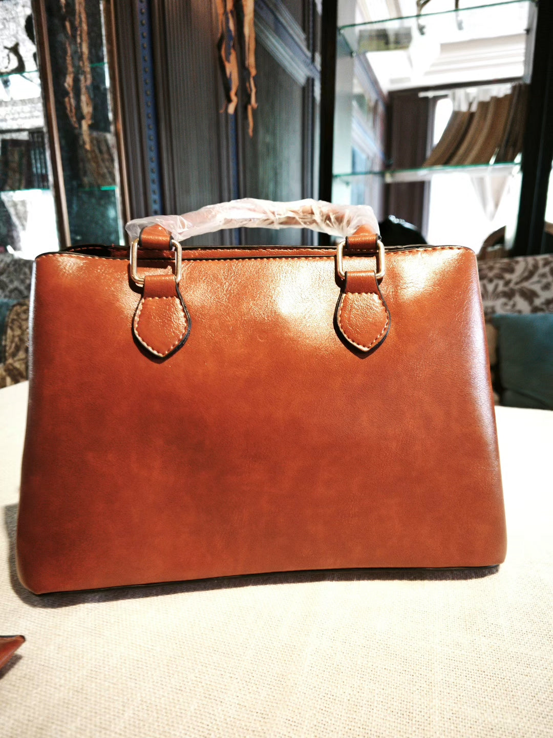 Brown Crocodile-Embossed Color-Block 3-Piece Bag Set with Detachable Strap