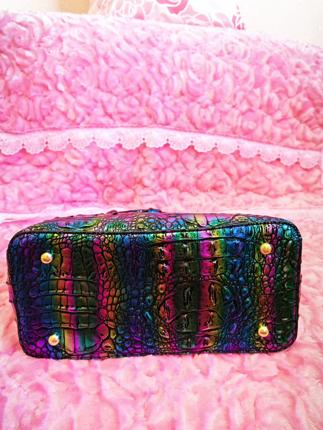 Iridescent Croc-Embossed Tote Bag