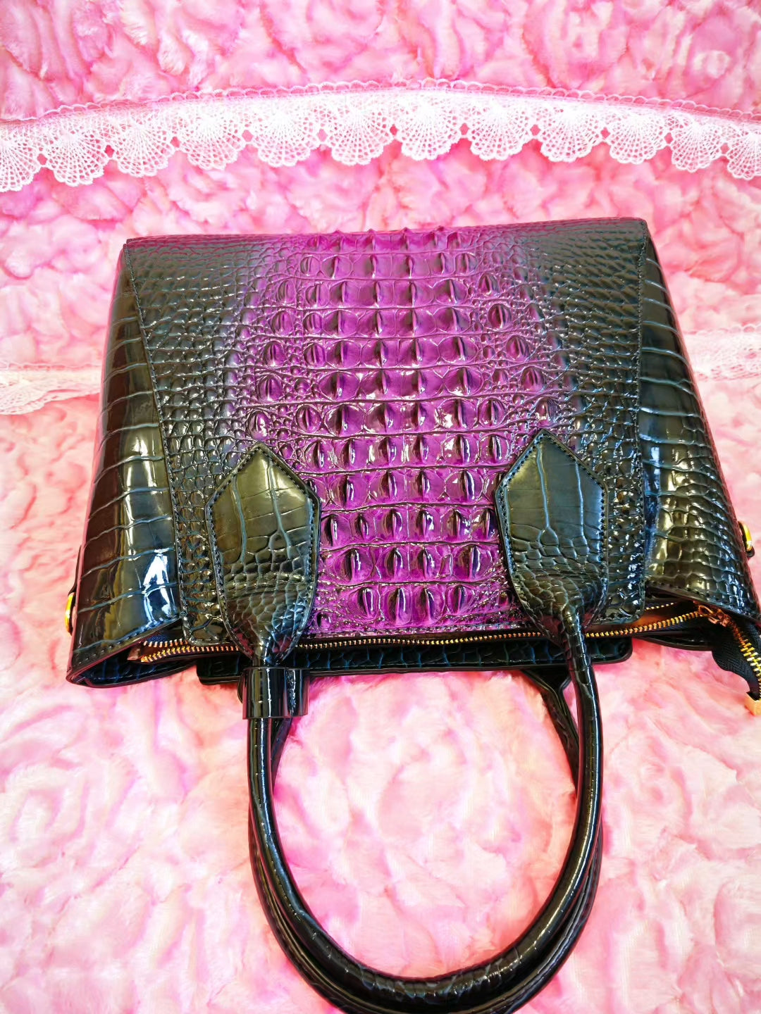 Royal Purple Gradient Crocodile-Texture Tote Bag