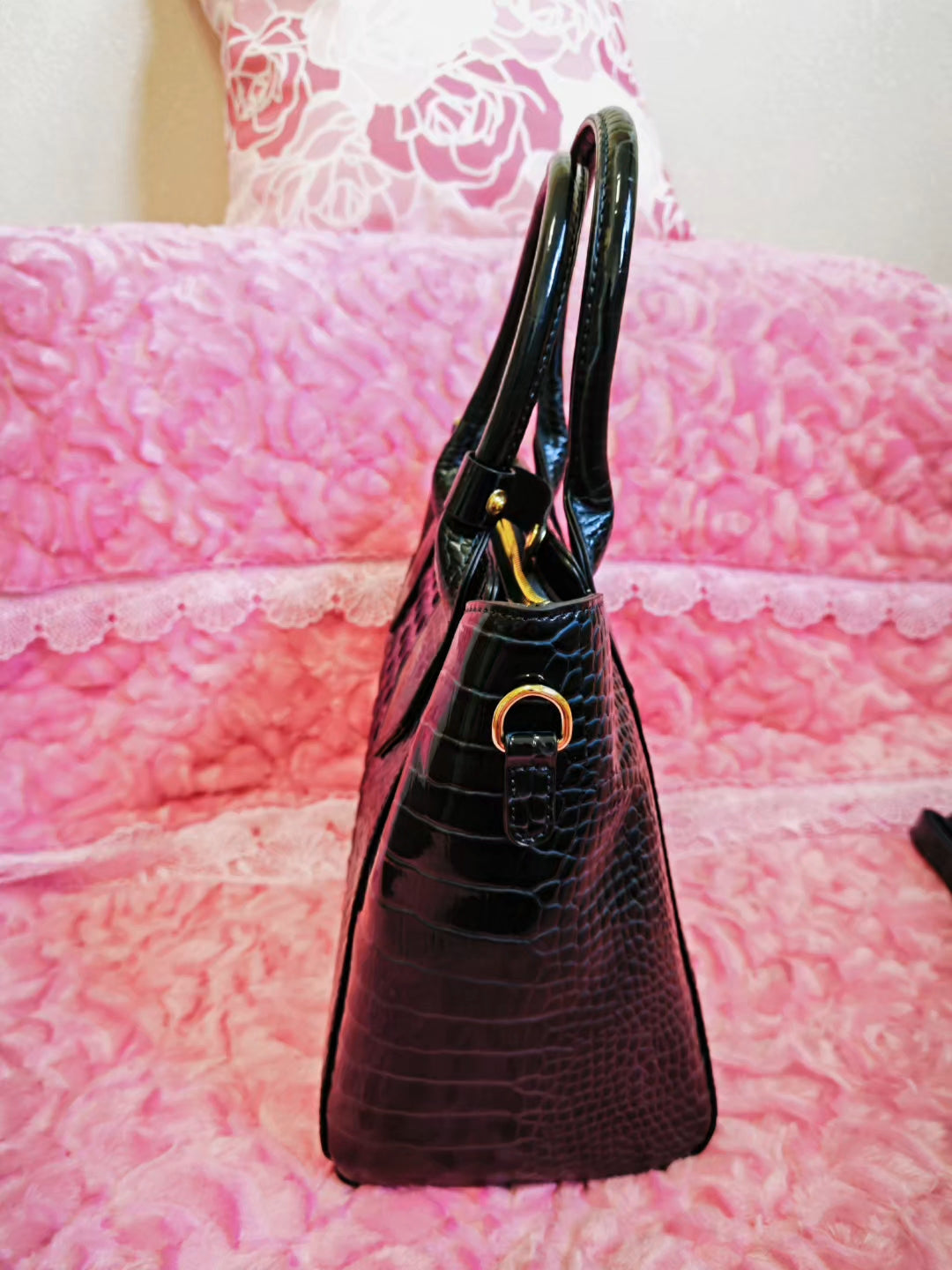 Royal Purple Gradient Crocodile-Texture Tote Bag