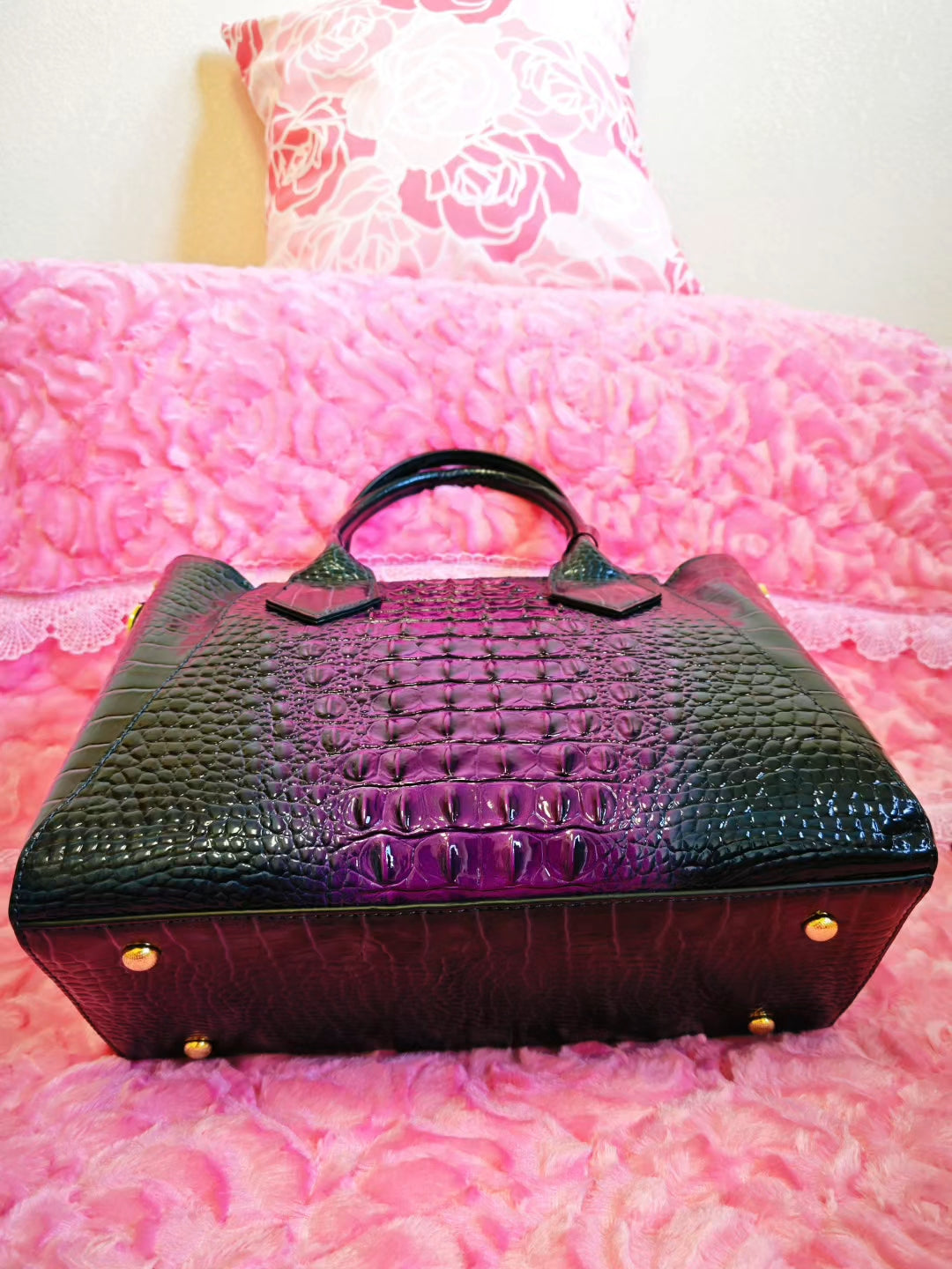 Royal Purple Gradient Crocodile-Texture Tote Bag