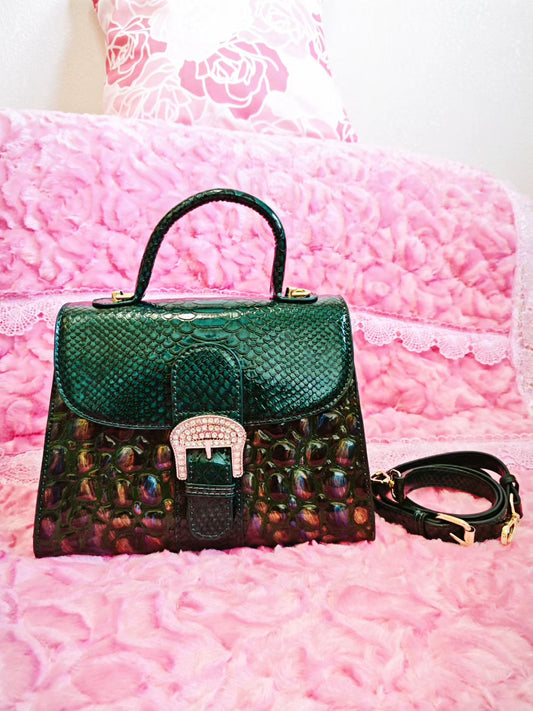 Emerald Python Luxury Crystal-Buckle Bag