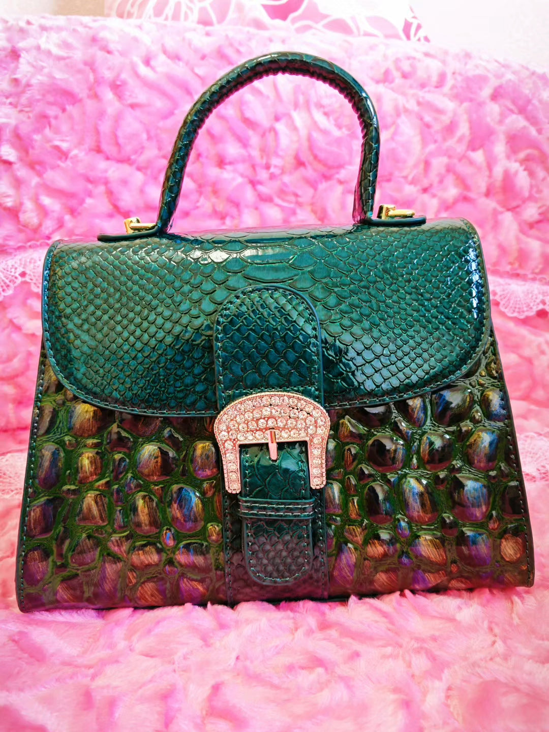 Emerald Python Luxury Crystal-Buckle Bag