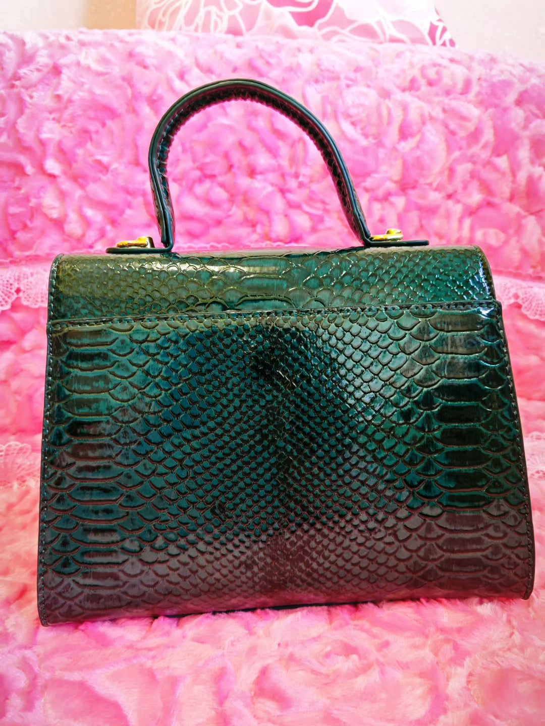 Emerald Python Luxury Crystal-Buckle Bag