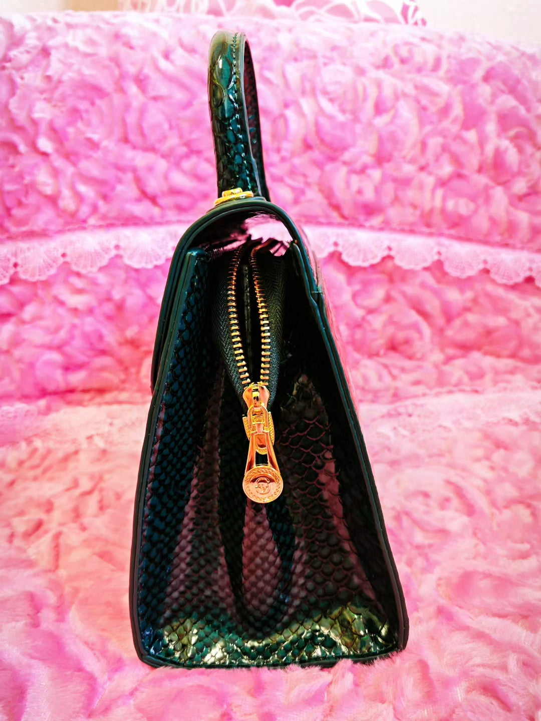 Emerald Python Luxury Crystal-Buckle Bag