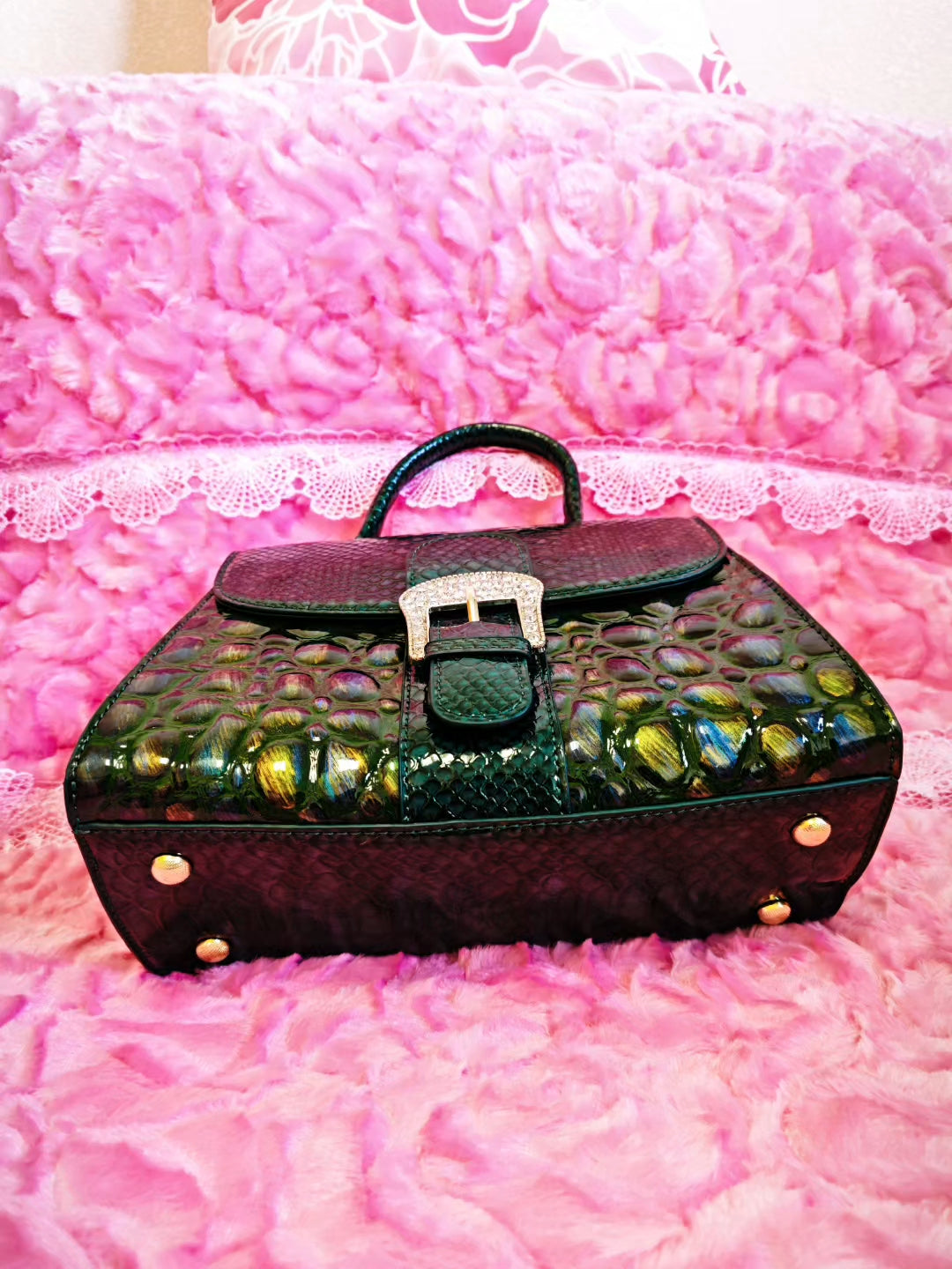 Emerald Python Luxury Crystal-Buckle Bag