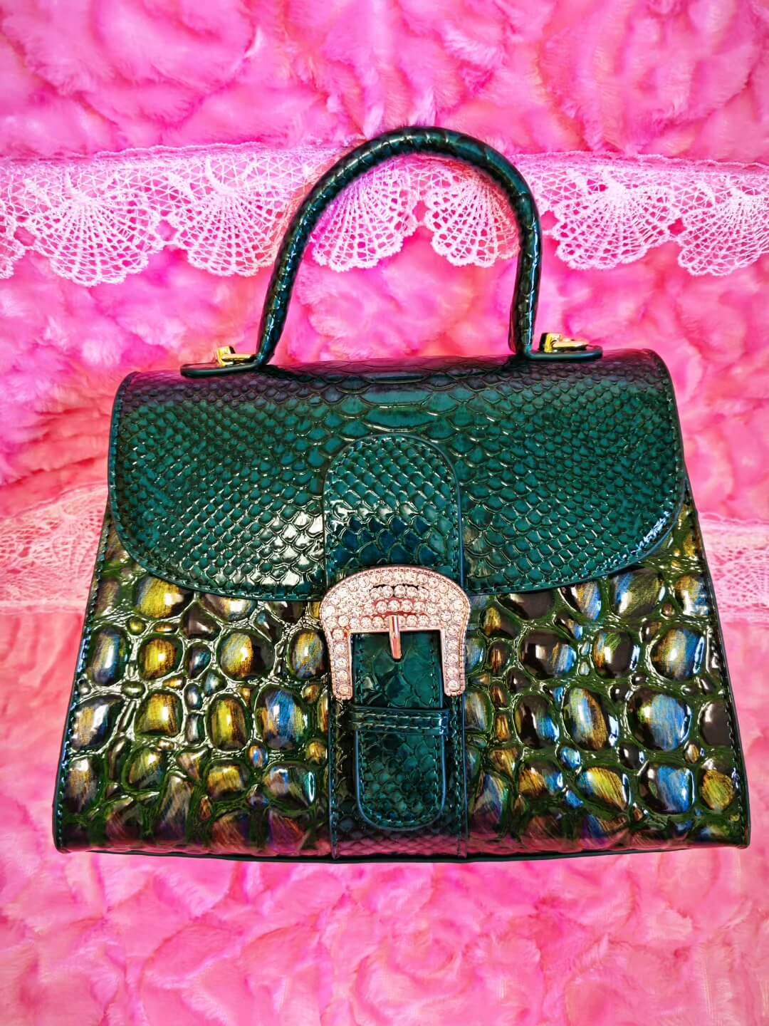Emerald Luxury Crystal-Buckle Messenger Bag (M04)