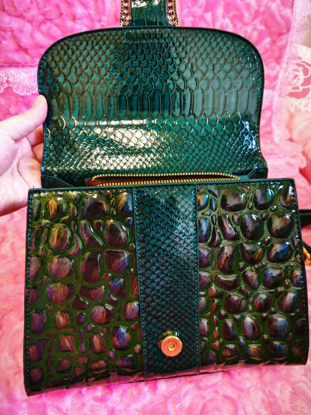 Emerald Python Luxury Crystal-Buckle Bag