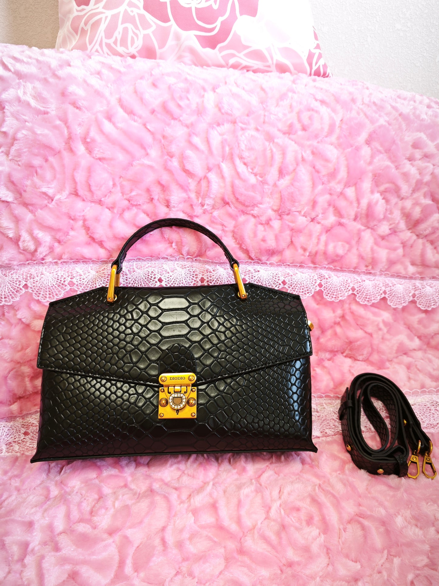 Black Python Luxury Gilded-Lock Bag