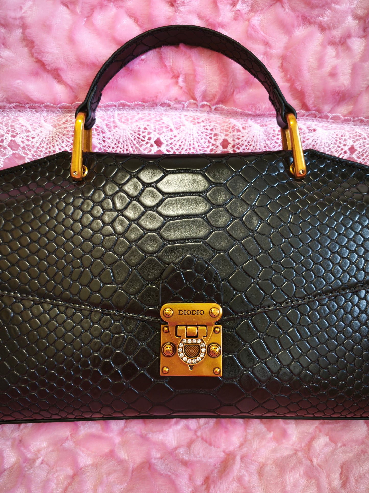 Black Python Luxury Gilded-Lock Bag