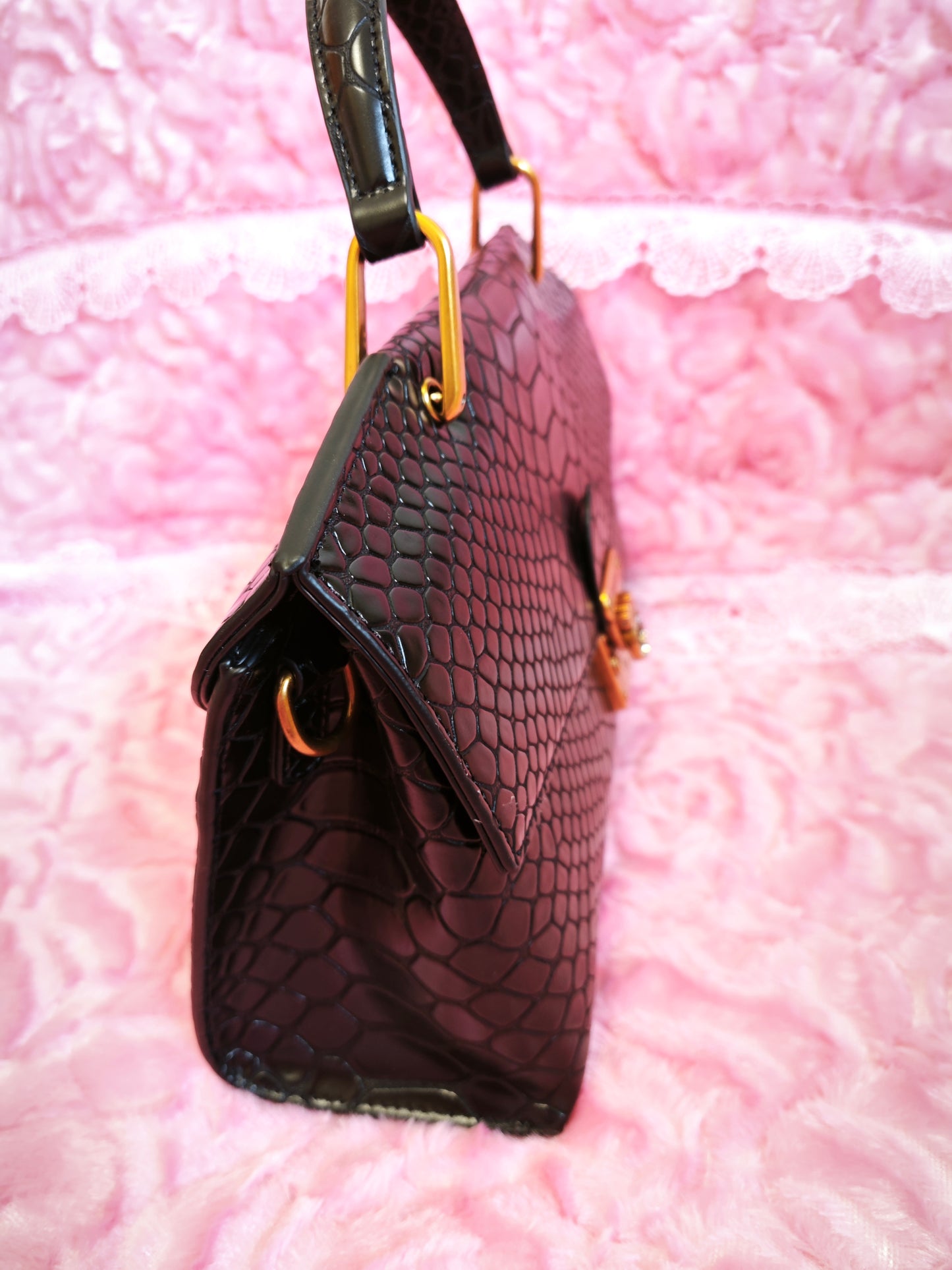 Black Python Luxury Gilded-Lock Bag
