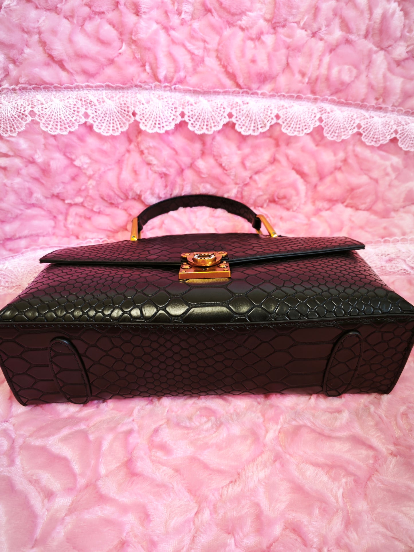 Black Python Luxury Gilded-Lock Bag