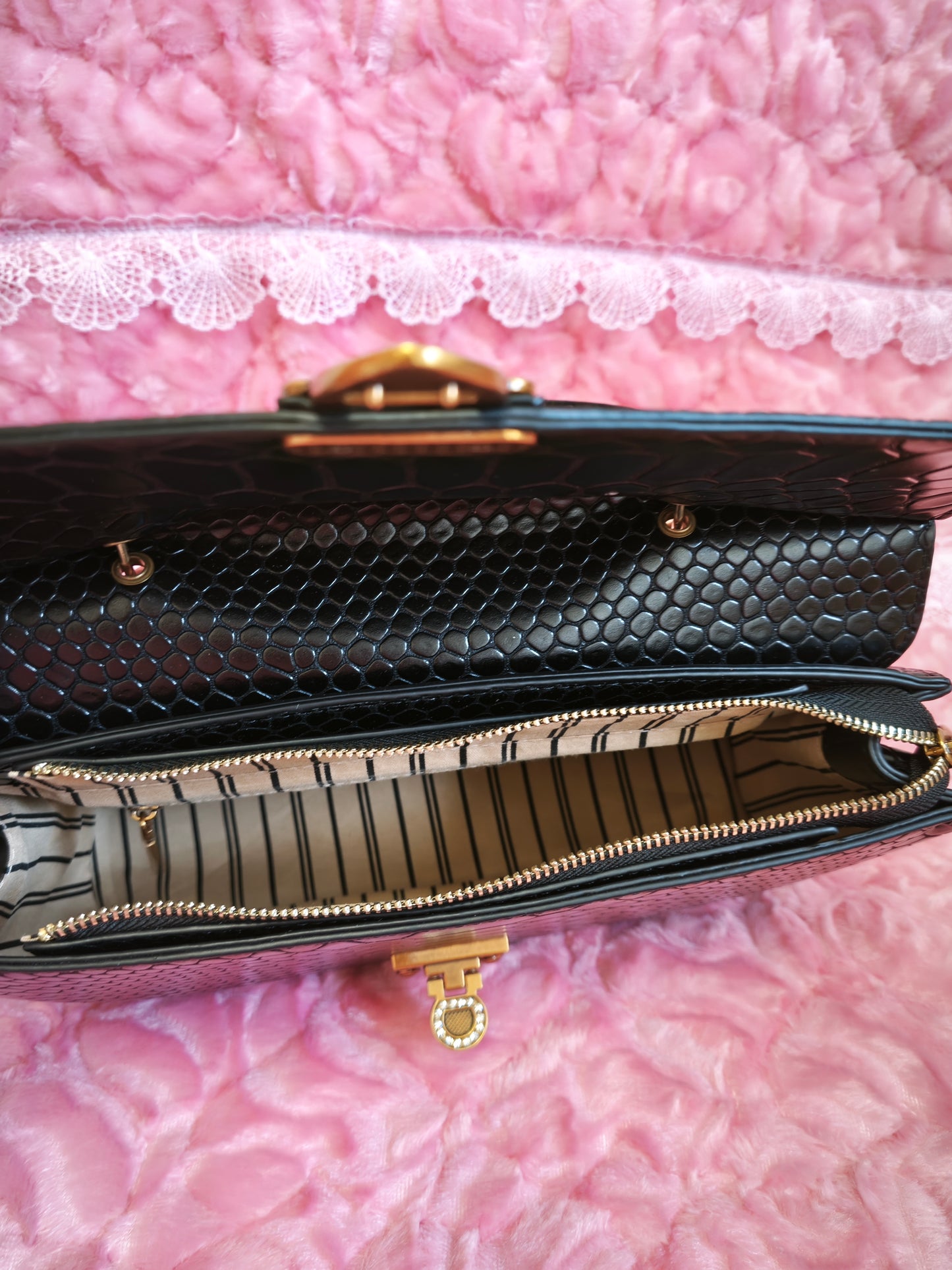 Black Python Luxury Gilded-Lock Bag