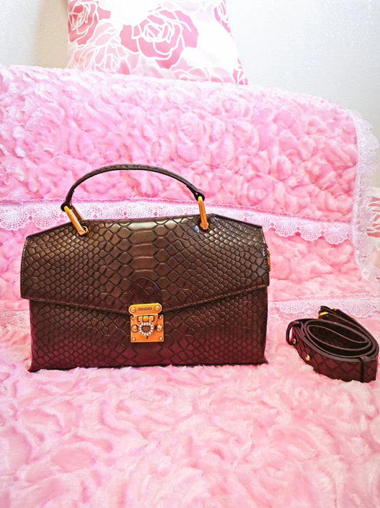 Rich Brown Python Luxury Crystal-Lock Bag
