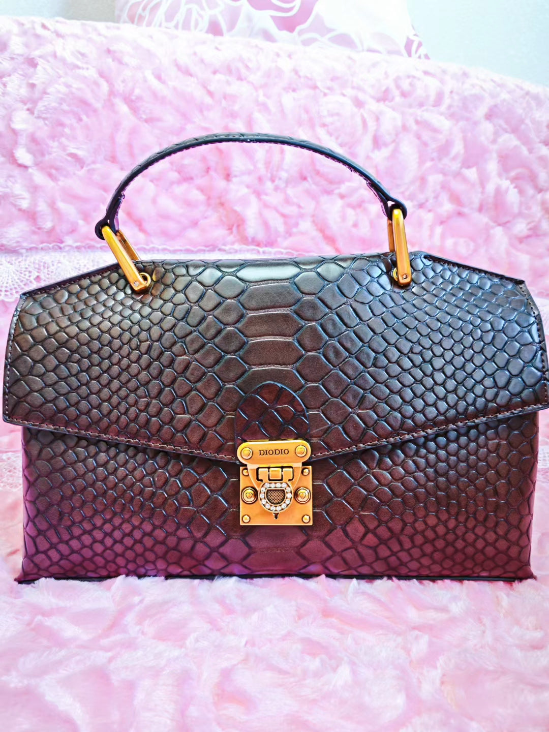 Rich Brown Python Luxury Crystal-Lock Bag