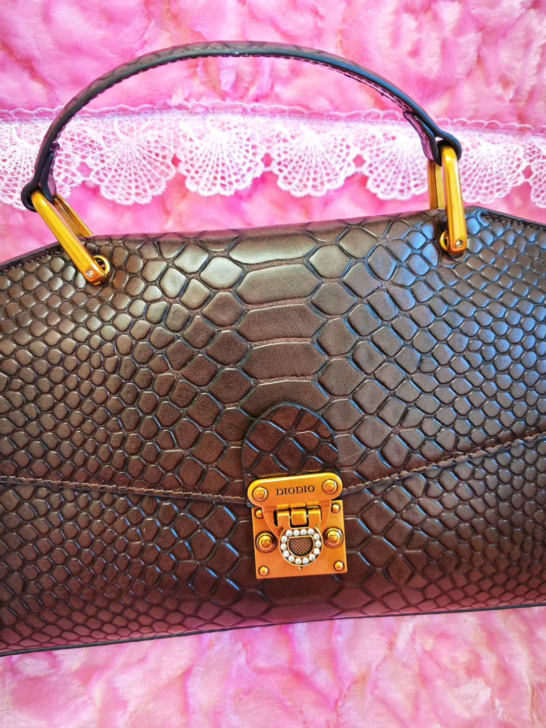 Rich Brown Python Luxury Crystal-Lock Bag