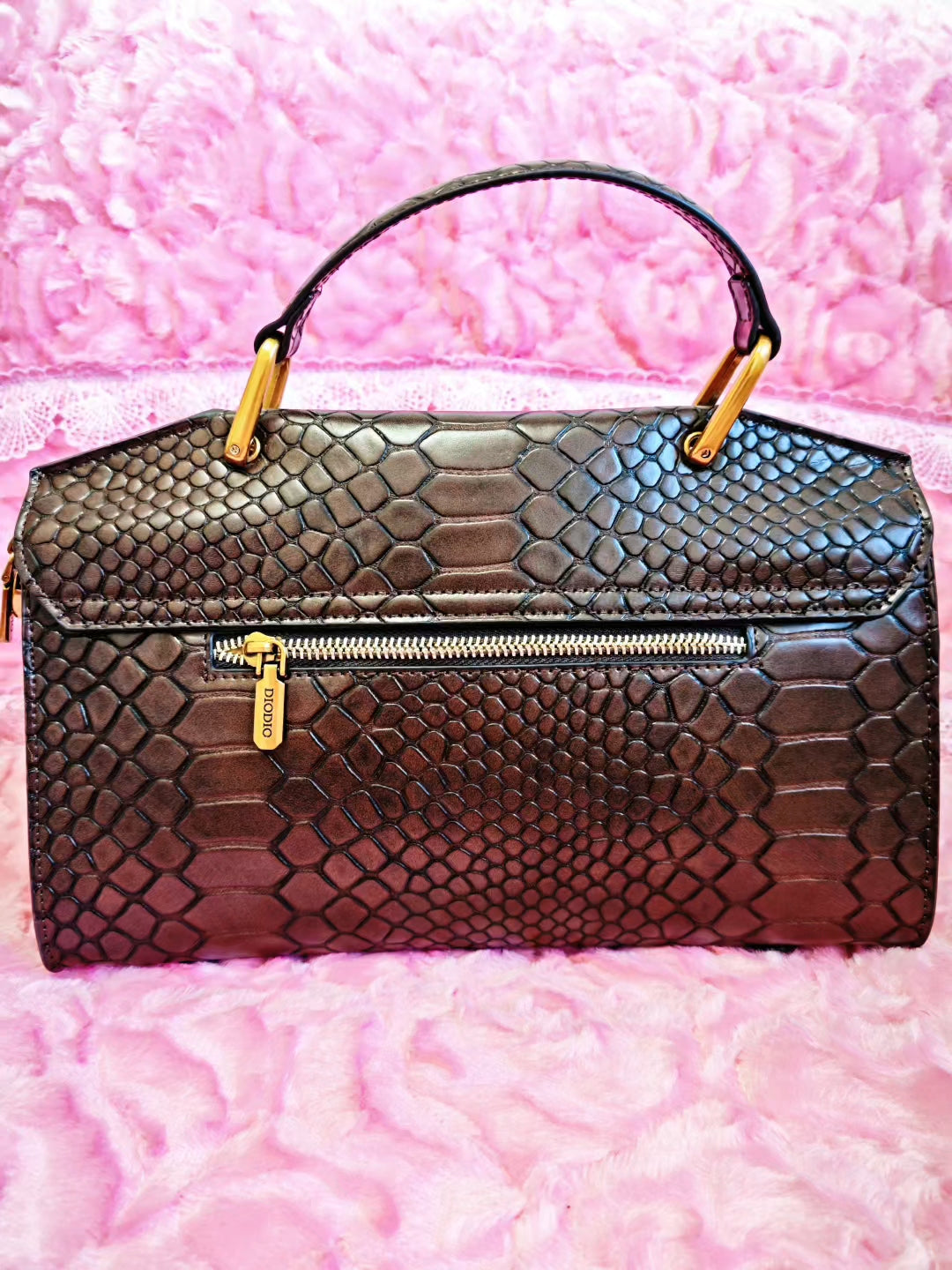 Rich Brown Python Luxury Crystal-Lock Bag