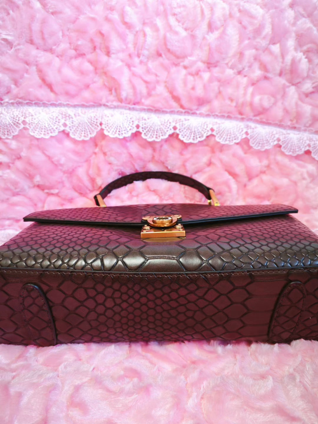Rich Brown Python Luxury Crystal-Lock Bag