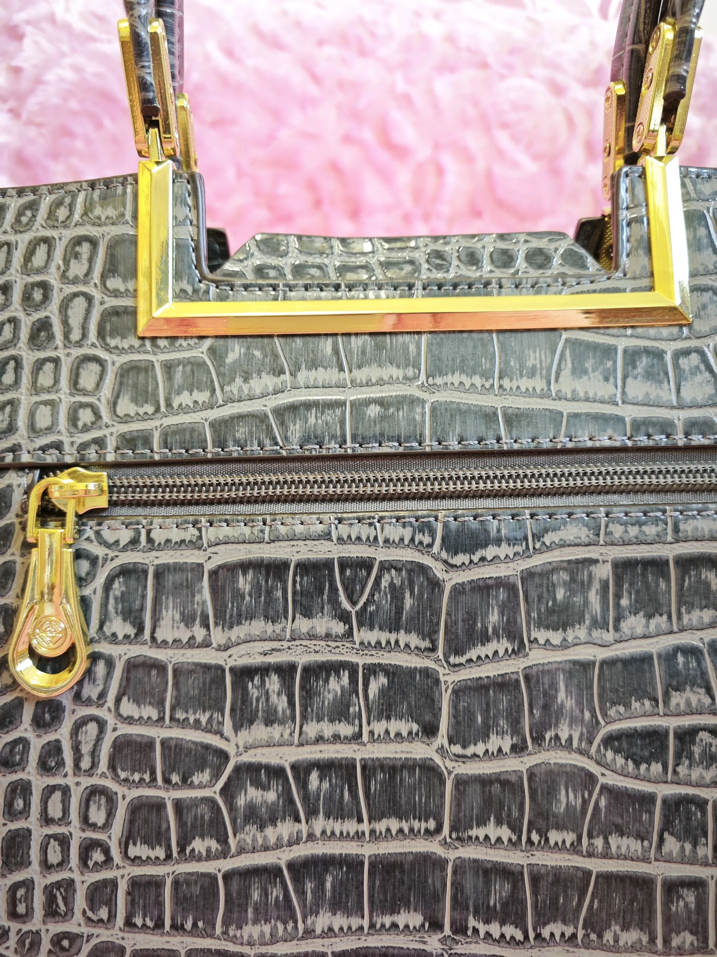 Ink-Grey Croc Gilded Pearl-Crystal Bag (M07)