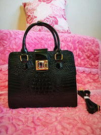 All-Black Crocodile Embossed Commute Bag (M09)