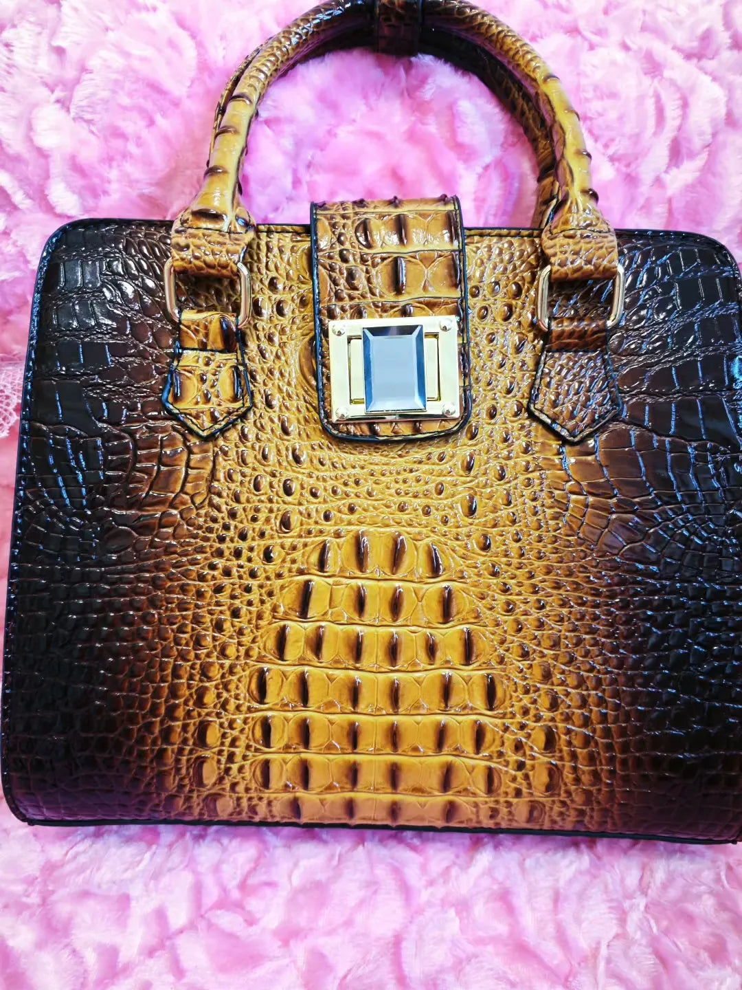 Golden Brown Crocodile Embossed Commute Bag (M10)