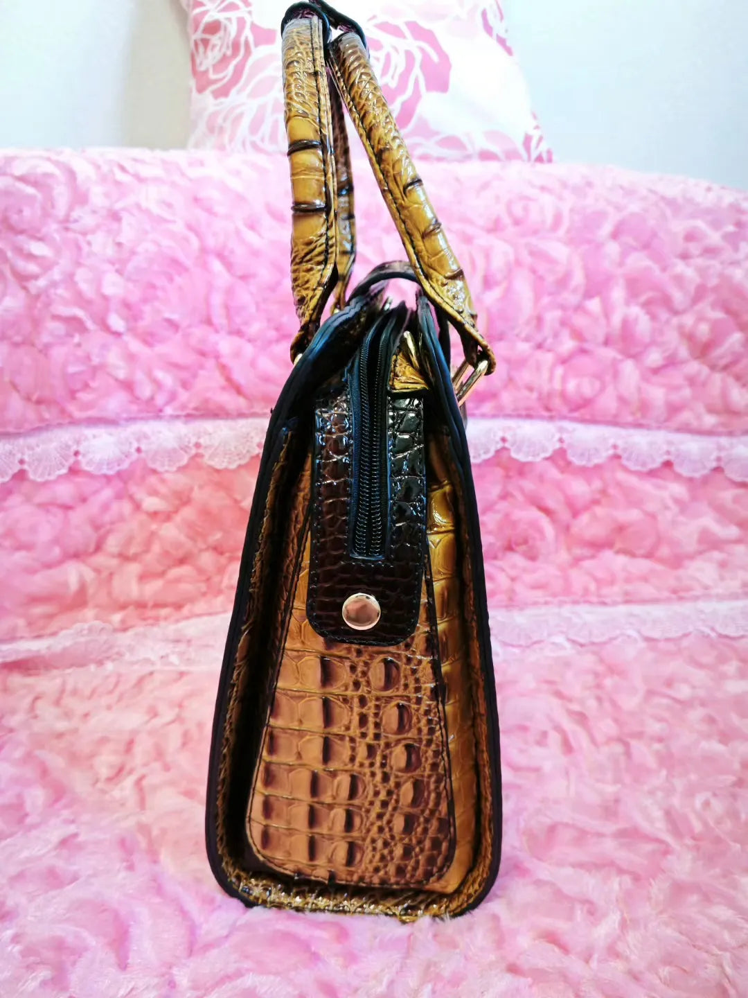 Golden Brown Crocodile Embossed Commute Bag (M10)