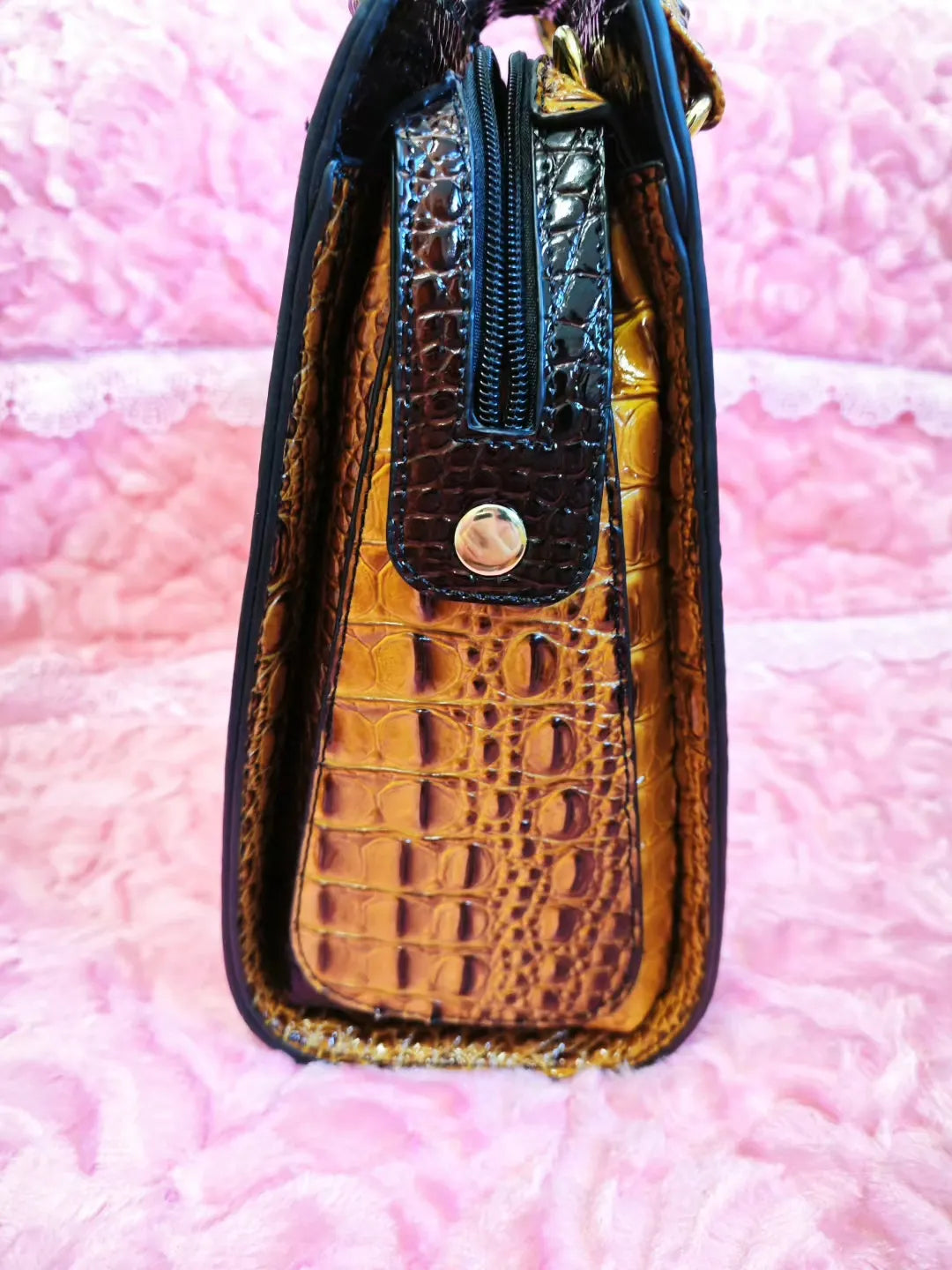 Golden Brown Crocodile Embossed Commute Bag (M10)