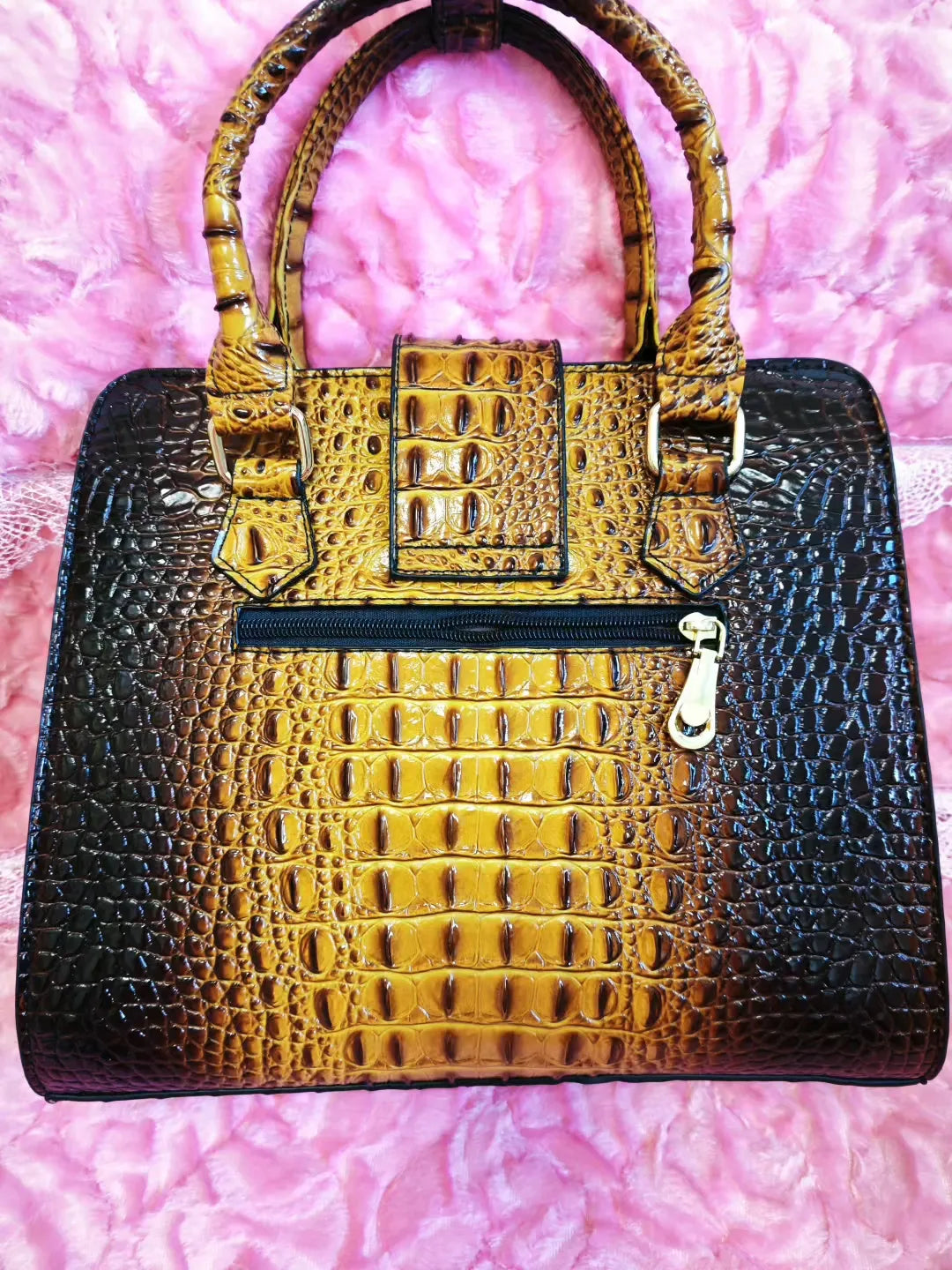 Golden Brown Crocodile Embossed Commute Bag (M10)