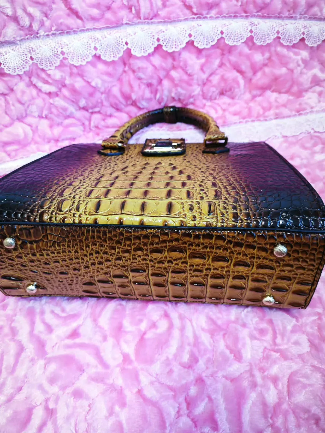 Golden Brown Crocodile Embossed Commute Bag (M10)